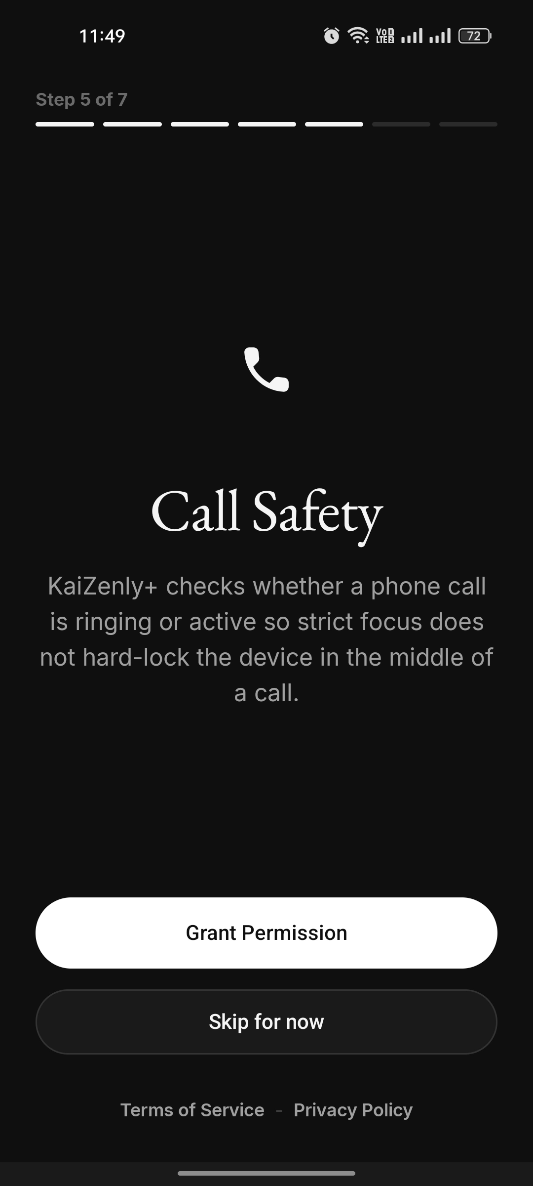 Permission step 5 of 7 — Call Safety