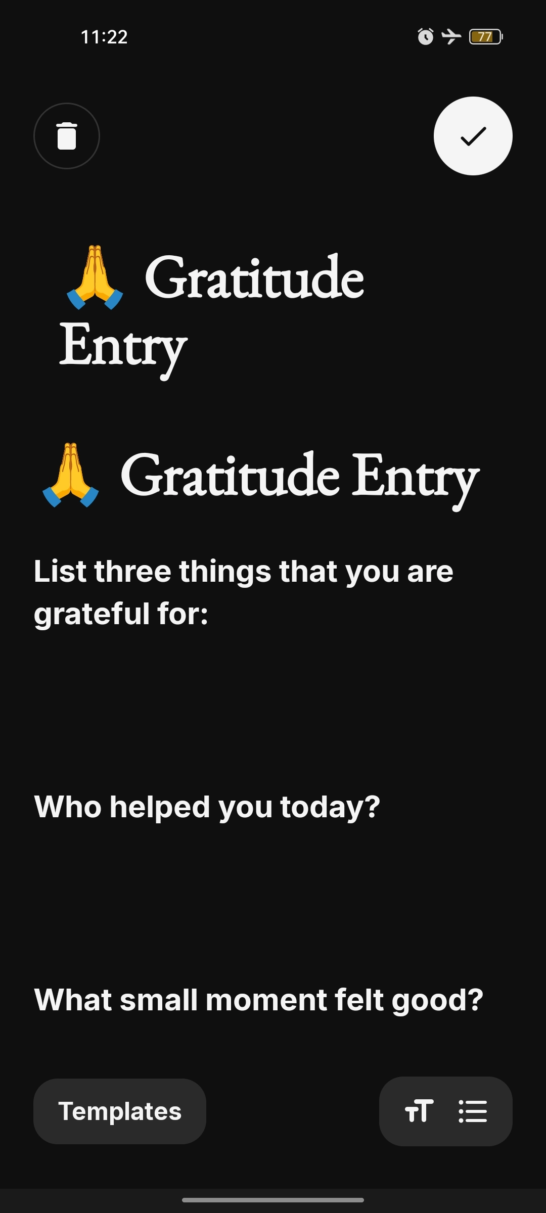 Gratitude journal template with prompts