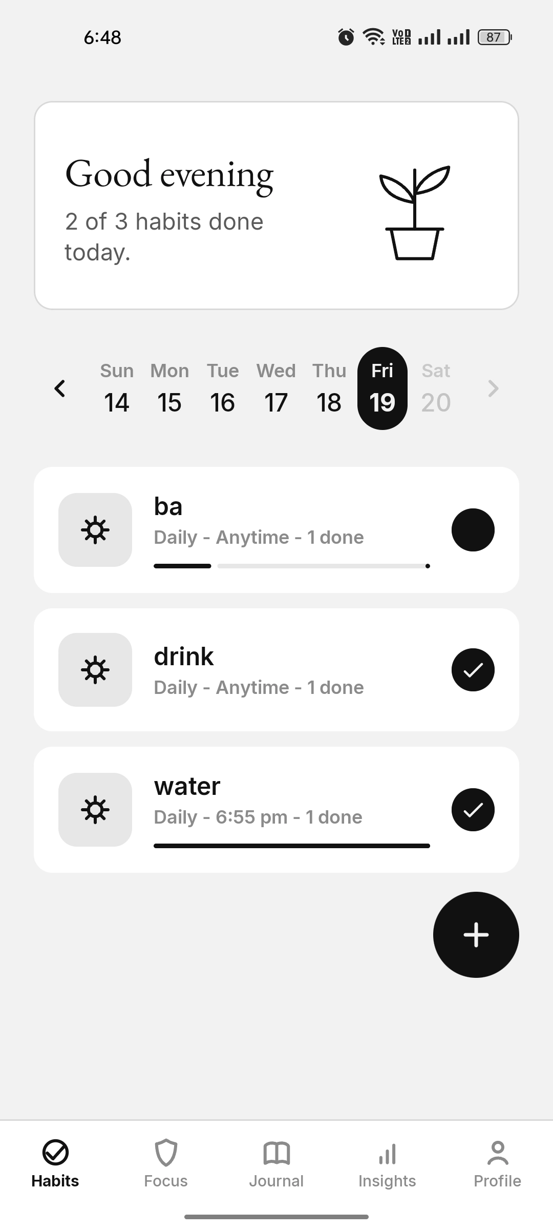 KaiZenly+ habits dashboard with progress