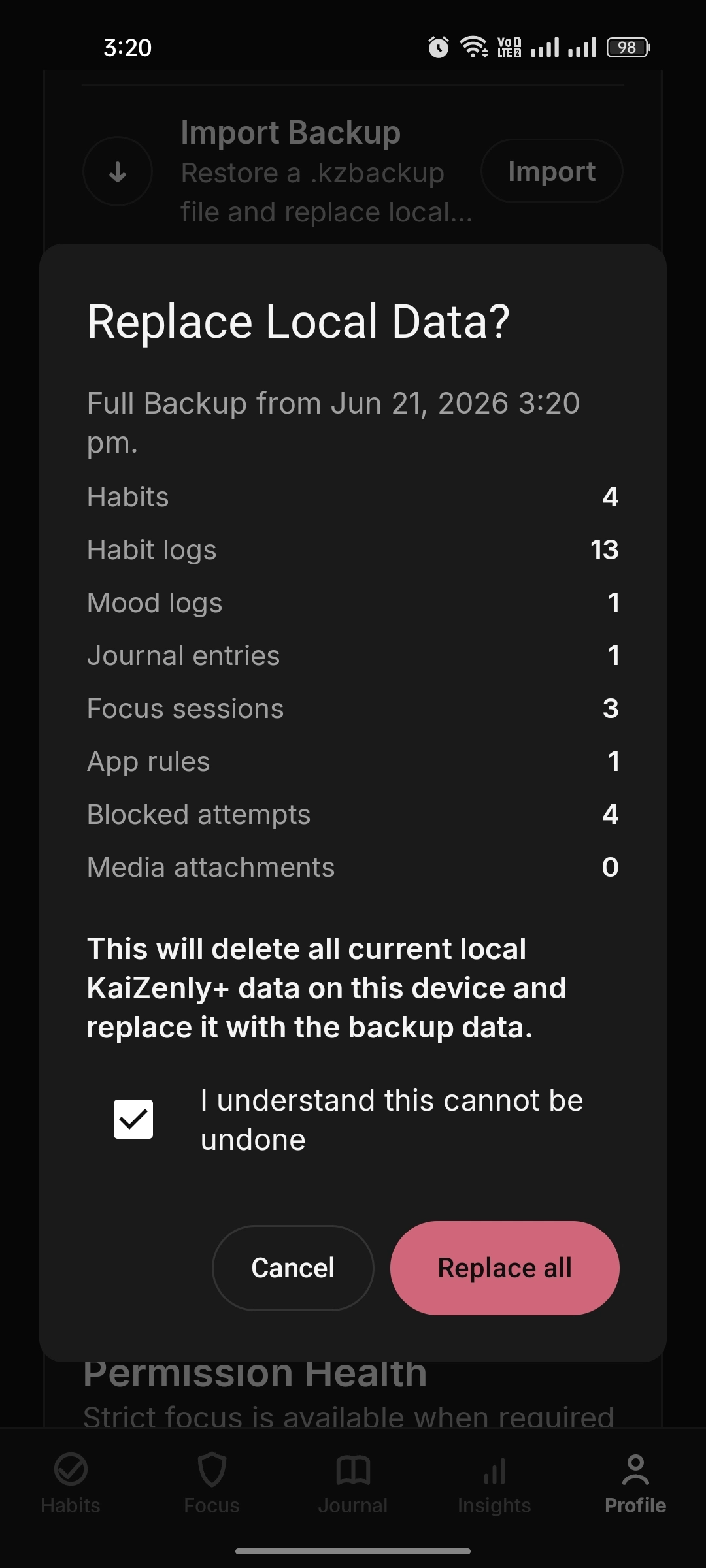 Replace local data confirmation with data counts